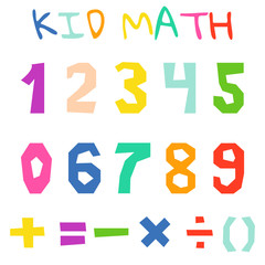 Kid math numerals and count bright signs vector isolated. Fun colorful cutout numbers.