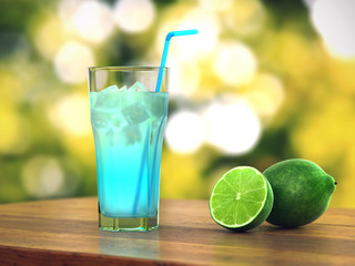 3D rendering glass with long cocktail with ice