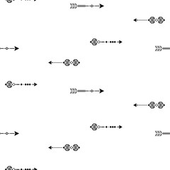 Simple arrow seamless vector pattern. White and black tiny signs repeat background.