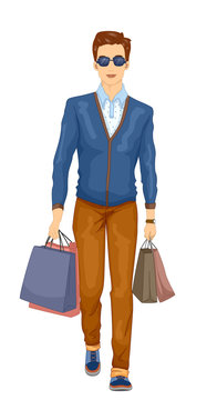 Man Preppy Fashion Shopping Illustration