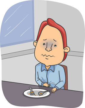 upset person sitting table, stomach ache clip art preview
