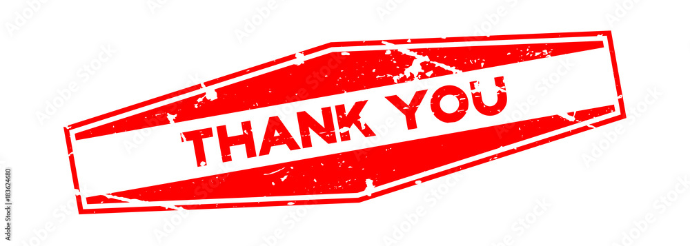 Poster Grunge red thank you wording hexagon rubber seal stamp on white background