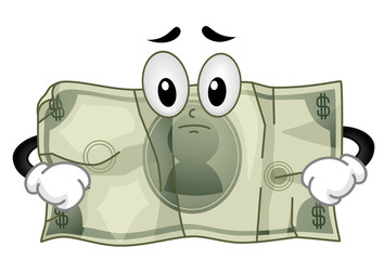 Crumpled Money Mascot Illustration