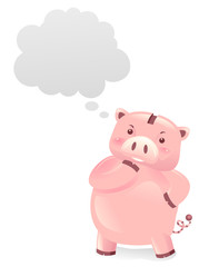 Piggy Bank Robot Mascot Think Illustration