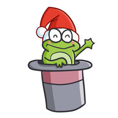 Cute and funny magical frog wearing Santa's hat for Christmas and smiling - vector.