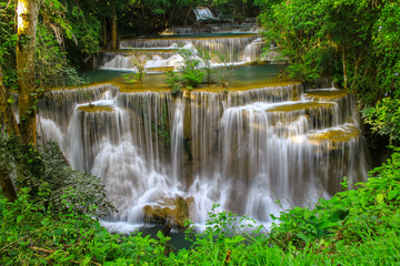 Huai Mae Khamin Waterfall Beautiful in the middle of rainforest Kanjanaburi, Thailand