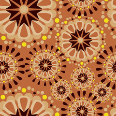Seamless pattern with mandalas in the African style.