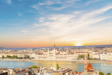 Fototapeta premium Beautiful view of the Hungarian Parliament on the Danube waterfront in Budapest, Hungary