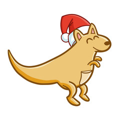 Funny and cute kangaroo wearing Santa's hat and smiling - vector.