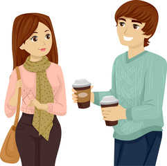 Teen Couple Students Coffee