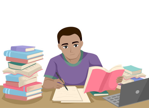 student studying books, laptop, writing clip art preview