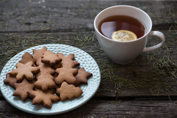 Christmas cookies and a mug of tea