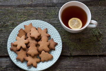 Christmas cookies and a mug of tea