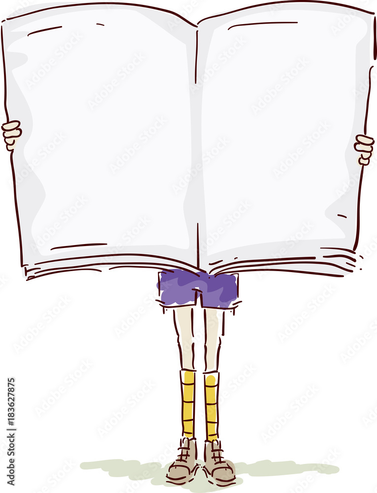 Sticker kid girl hold big book illustration