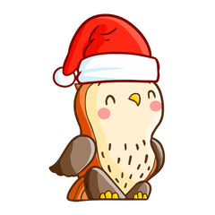 Cute and funny owl wearing Santa's hat and smiling - vector.