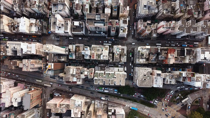 Top view of building block in city of Hong Kong