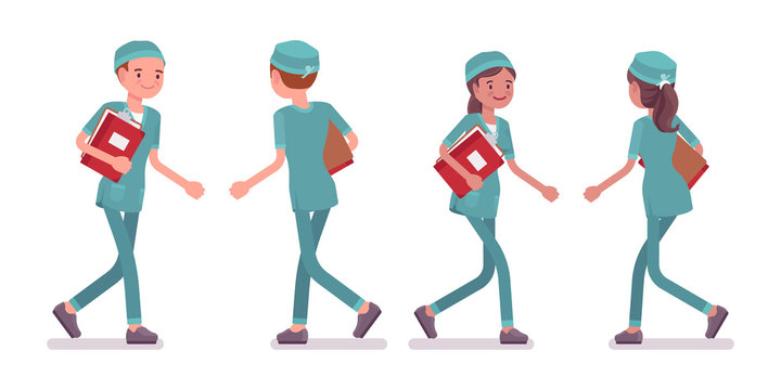 Male And Female Nurse Walking