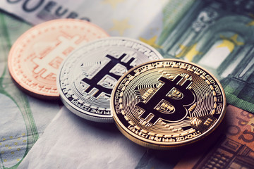 Bitcoins on banknotes