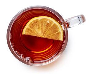 Glass cup of black tea