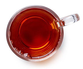 Glass cup of black tea