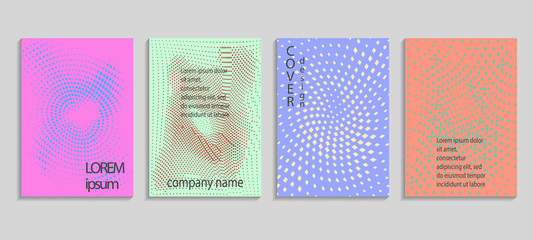 Minimalistic abstract vector halftone covers design. Future geometric template. Vector templates for placards, banners, flyers, presentations and reports