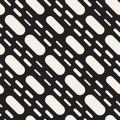 Black and White Irregular Rounded Dashed Lines Pattern. Modern Abstract Vector Seamless Background. Stylish Chaotic Stripes Mosaic