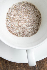 Instant coffee 3 in 1 , coffee mix  on white cup ready wite hot water