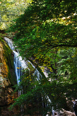 waterfall in Yalta, Crimea, summer, walk, nature, water, herbs, trees, foliage,