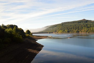 An image of Ladybower reservoir in the English Peak District.