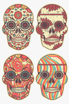 set of images of the human skull. brush strokes. Mexican traditions