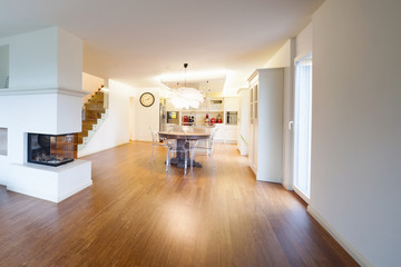 Open space with small fireplace