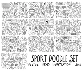 Fotobehang Big Set of Sport illustration Hand drawn doodle Sketch line vector eps10 © veekicl