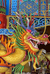 Dragon statue in a Chinese temple Chiang Mai Thailand