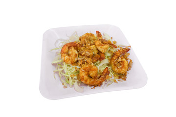 Fried shrimp garlic on white background., This has clipping path.