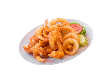 Fried shrimp on white background., This has clipping path.