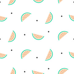Pop summer juicy watermelon cartoon seamless vector pattern. Fun kid style repeat background.