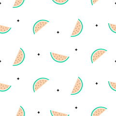 Pop summer juicy watermelon cartoon seamless vector pattern. Fun kid style repeat background.