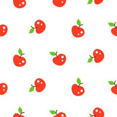 Bright summer juicy apple red cartoon seamless vector pattern. Fun kid style repeat background.