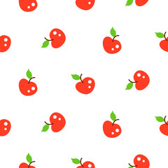 Bright summer juicy apple red cartoon seamless vector pattern. Fun kid style repeat background.