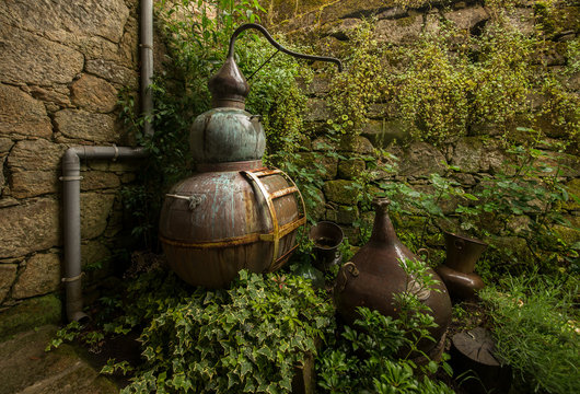The old home-made apparatus. Courtyard. . Galicia, Spain. © Yuri