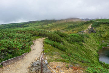Hiking trail toward Asahidake in Daisetsuzan National Park Hokkaido, Japan.