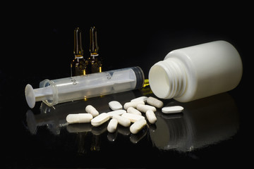 Concept medicines with pills and injections