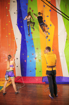 Young people in climbing gym