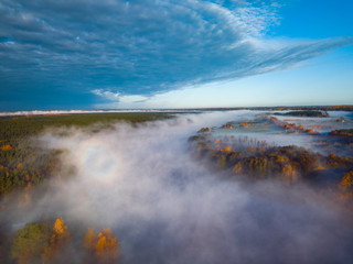 Morning fog covers the Nemunas river