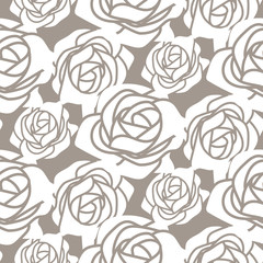 White bold roses stencil vector seamless pattern. Cut out template for cards.