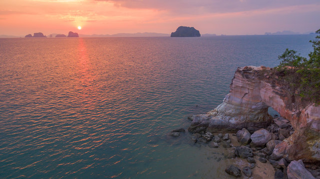 Fototapeta Buffalo Nose cape is mean hole in the cape look like nose of buffalo location is in Thalane Krabi can go there by boat. Buffalo Nose cave have a small beach when high tide the beach is flooded