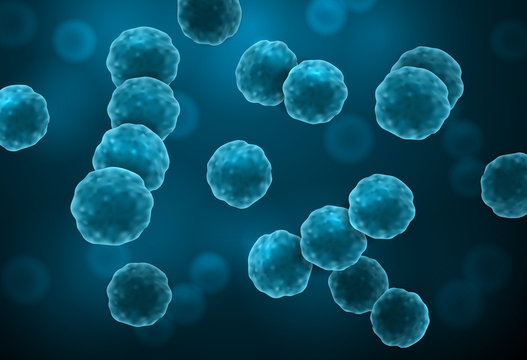 Vector realistic microscopic medical illustration of blue cocci bacteria types - streptococci, diplococci