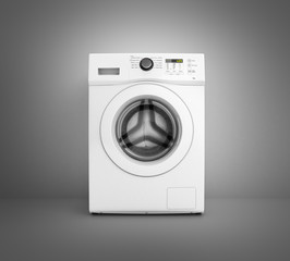 Washing machine on a grey gradient wall background 3d illustration