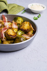 Fried Brussels sprouts with bacon