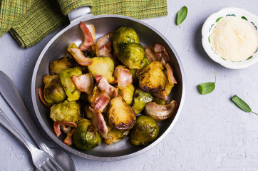 Fried Brussels sprouts with bacon